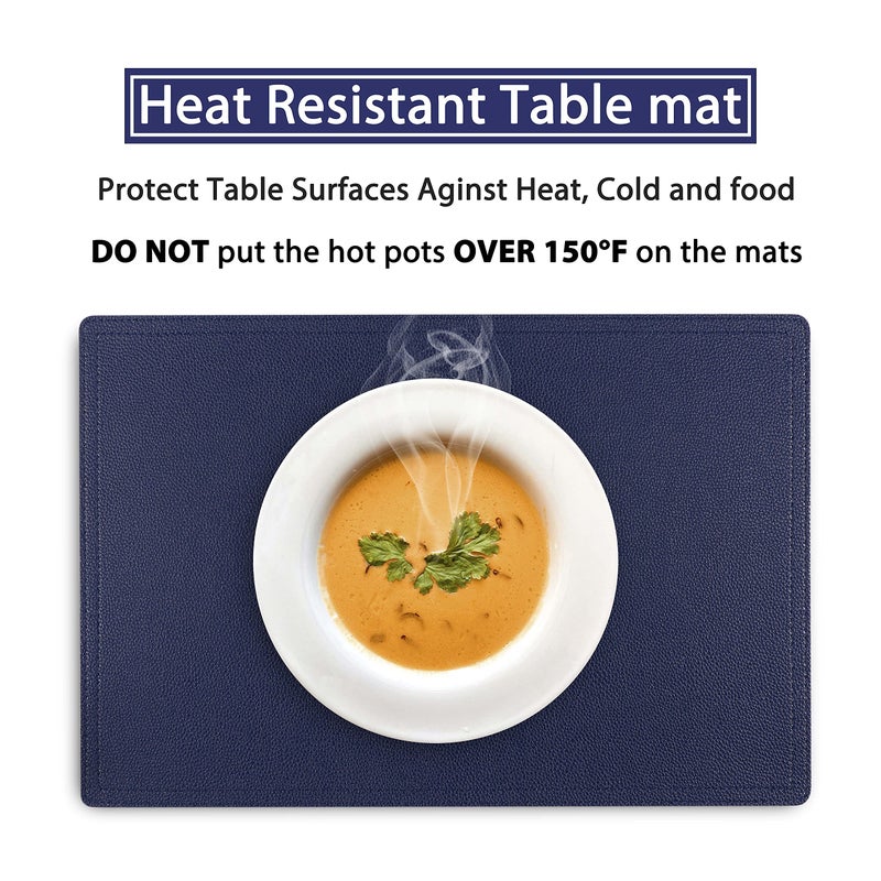 Jovono Faux Leather Placemats, PU Table Mats, Set of 4, Waterproof, Stain Resistant, Heat Resistant, Non-Slip Easy to Clean for Kitchen Dining Table,Conference Table C Blue Rectangle - Image 3